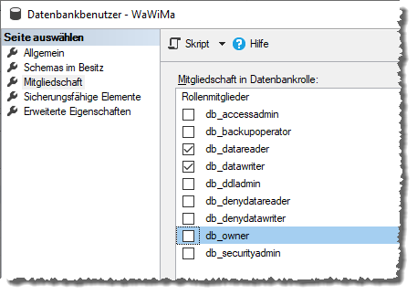 Verwalten der Datenbankrollen eines Benutzers